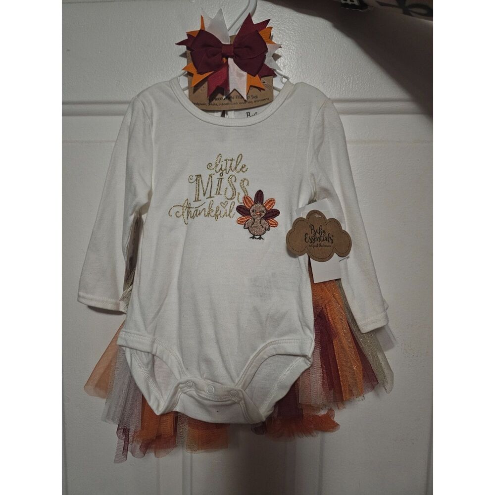 NWT Baby Essentials Little Miss Thankful Thanksgiving Tutu Set 4PC Holiday
